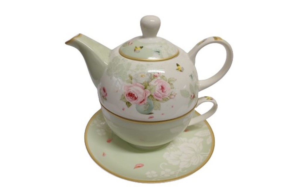 Σετ Φλιτζάνι Τσαγιού Με Τσαγιέρα Και Πιατάκι Πορσελάνης 3τεμ.  Floral Paris Roses Μ24060-6