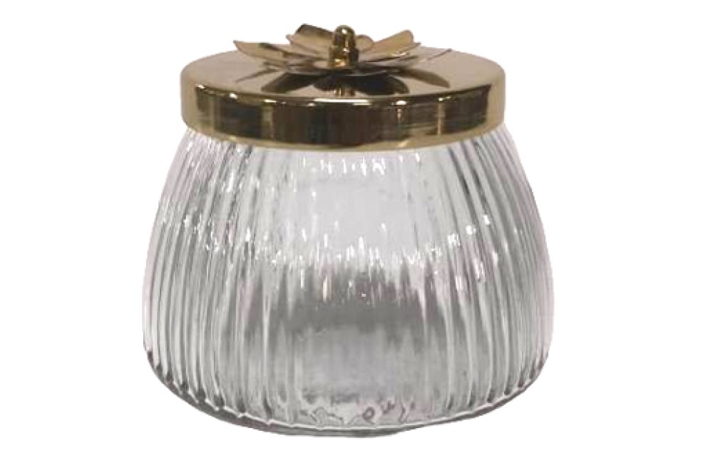 Διακοσμητική Γυάλινη Φοντανιέρα με Χρυσό Μεταλλικό Καπάκι 13x13x13cm