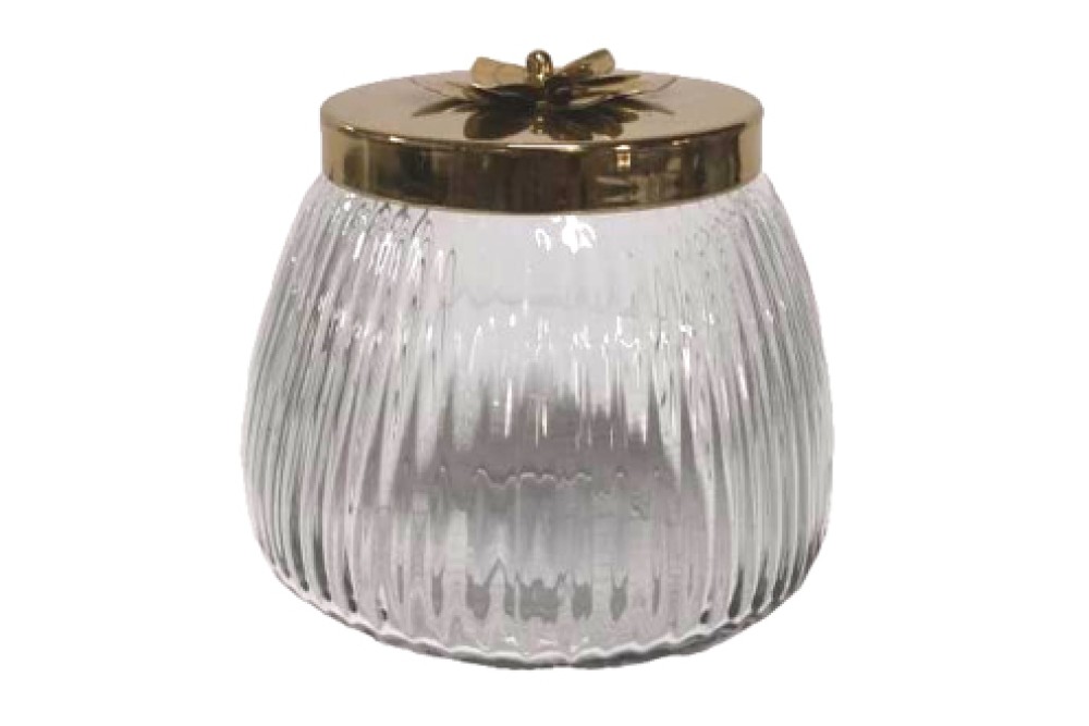 Διακοσμητική Γυάλινη Φοντανιέρα Με Χρυσό Μεταλλικό Καπάκι 15.5x15.5x15.5cm