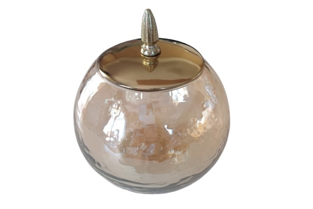 Διακοσμητική Γυάλινη Μελί Φοντανιέρα Με Χρυσό Μεταλλικό Καπάκι   15x15x15cm