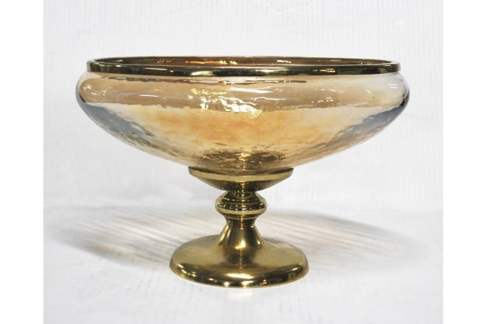 Γυάλινη Οβάλ Μελί Κουπ Γόνδολα Με Μεταλλική Χρυσή Αντικέ Βάση Πόδι 31x20x22cm