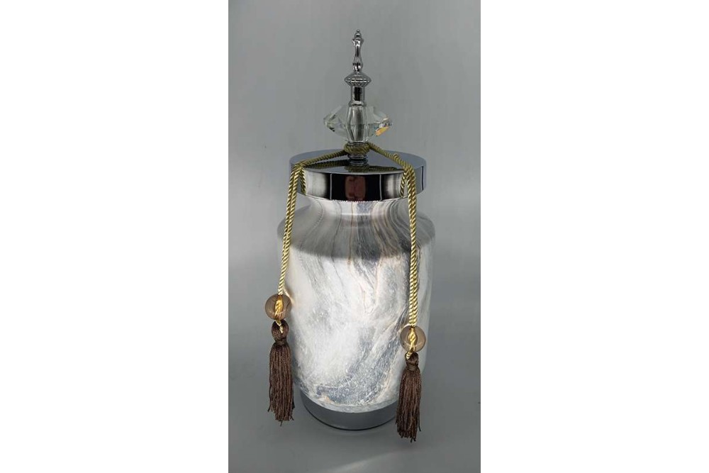 Κεραμικό Βάζο Τζαρ Στρογγυλό Με Σχέδιο Μάρμαρο Και Καπάκι/Φούντα 14X14X34cm