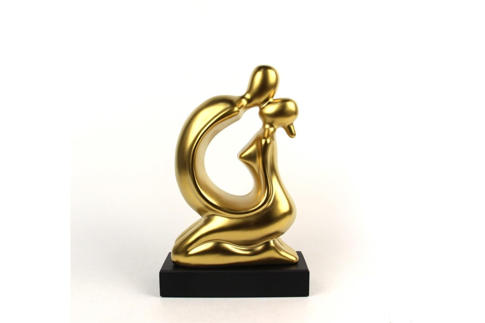 Κεραμικό Διακοσμητικό Ζευγάρι Που Φιλιέται Χρυσό Ματ Σε Μαύρη Βάση 31cm