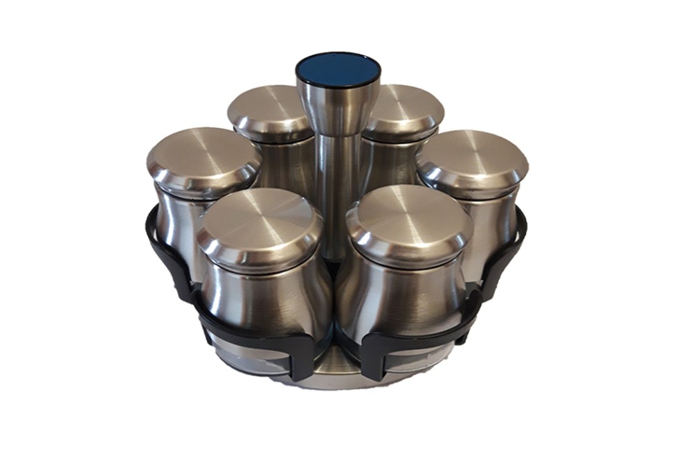 Θήκη Για Μπαχαρικά Inox Με Περιστρεφόμενη Βάση 6τεμ.