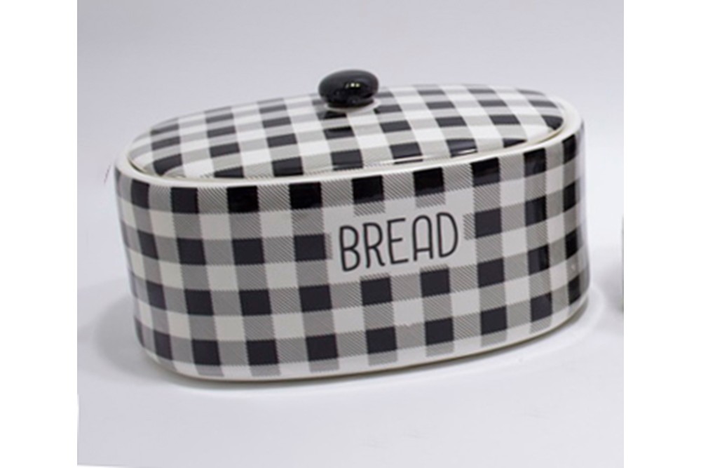 Ψωμιέρα Με Καπάκι Κεραμική Σε Καρό Μαύρο / Άσπρο 32x22x19.3cm Ψωμιέρα Με Καπάκι Κεραμική Σε Καρό Μαύρο / Άσπρο 32x22x19.3cm