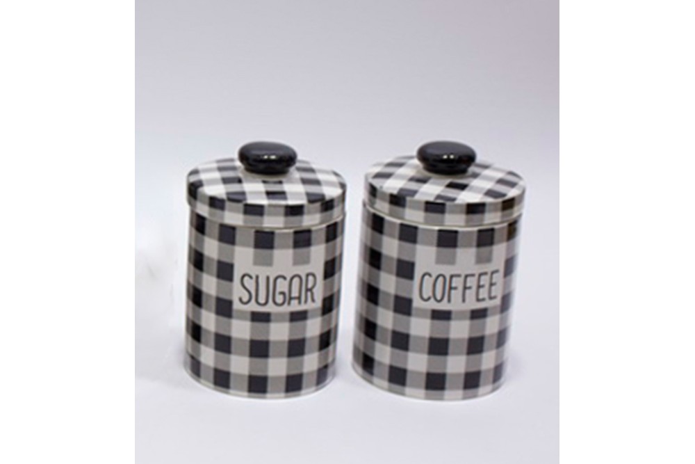 Κεραμικά Βάζα Για Καφέ-Ζάχαρη 2τεμ. Σε Καρό Μαύρο / Άσπρο Με Καπάκι Διακοσμημένα 10.5x10.5x16.5cm Κεραμικά Βάζα Για Καφέ-Ζάχαρη 2τεμ. Σε Καρό Μαύρο / Άσπρο Με Καπάκι Διακοσμημένα 10.5x10.5x16.5cm
