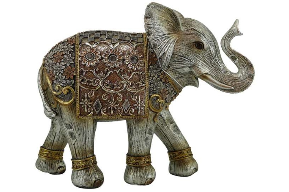 Διακοσμητικό Ελεφαντάκι Πολυεστερικό Ασημί/Χρυσό 24x9x20εκ.