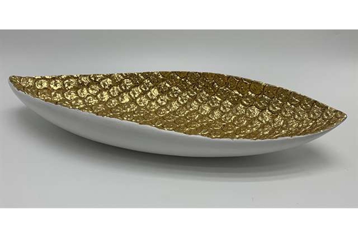 Polyresin Λευκή-Χρυσή Πιατέλα Φύλλο 45x17.5x7cm