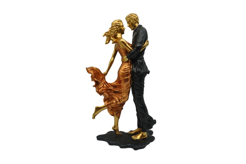 Διακοσμητική Πολυεστερική Φιγούρα Ζευγάρι Σε Χρυσό/Μαύρο/Πορτοκαλί 18x10.5x35εκ