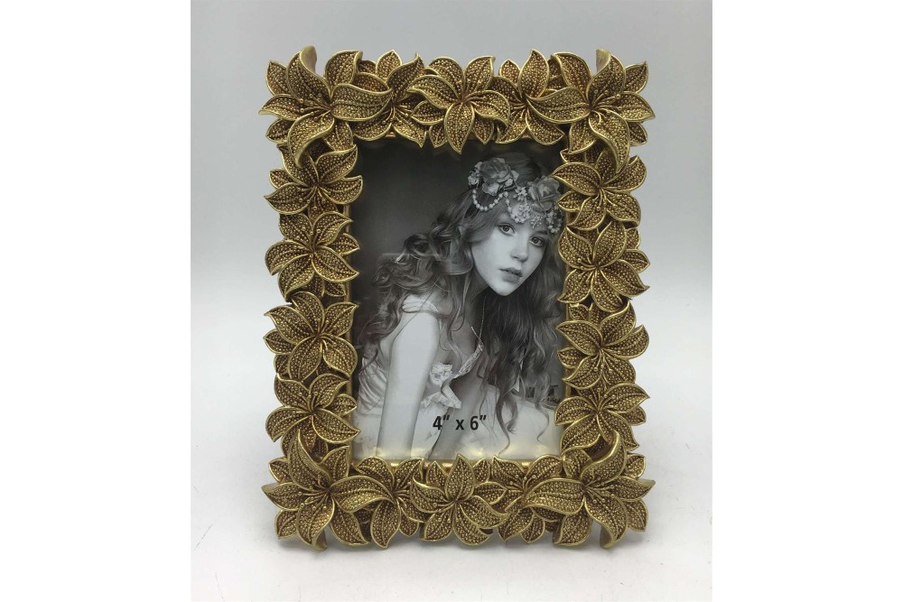 Κορνίζα Polyresin Χρυσή Ανάγλυφη Λουλούδια 22210-46  10×15εκ.