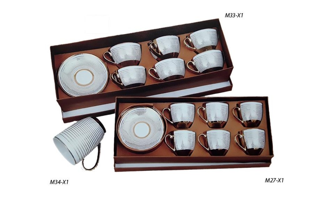 Σετ Φλυτζάνια Τσαγιού Πορσελάνης 6τεμ Λευκό - Χρυσό