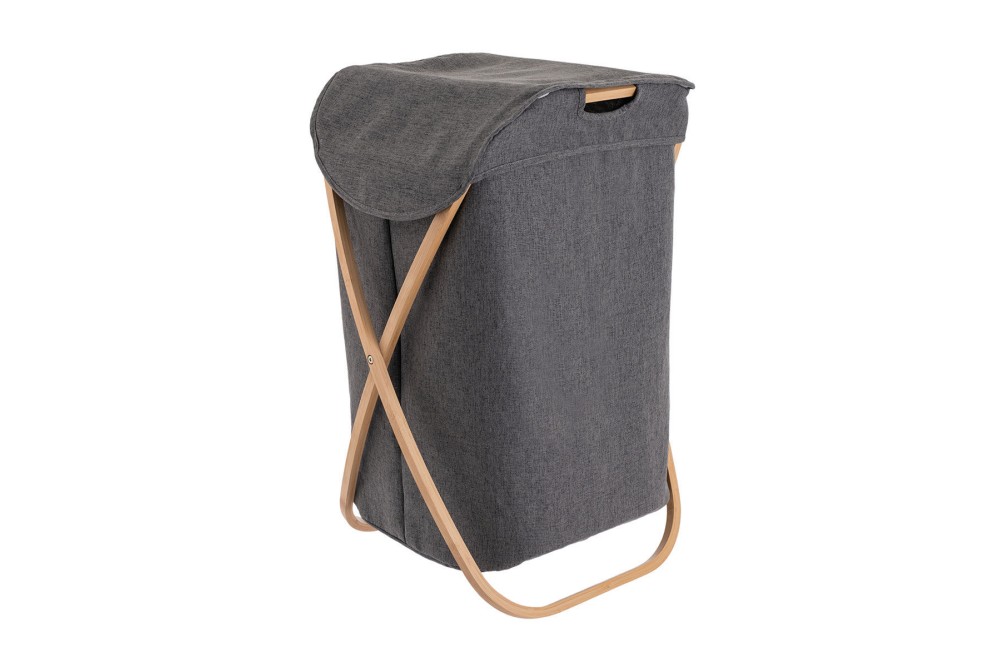 ESTIA ΚΑΛΑΘΙ ΑΠΛΥΤΩΝ BAMBOO ESSENTIALS 40x40x70cm ΜΕ ΘΗΚΗ ΠΟΛΥΕΣΤΕΡΑ ΠΤΥΣΣΟΜΕΝΟ ΓΚΡΙ