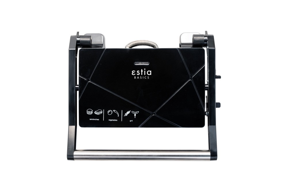 ESTIA ΣΑΝΤΟΥΙΤΣΙΕΡΑ ΓΚΡΙΛΙΕΡΑ BLACK PLUS 2 ΘΕΣΕΩΝ 1000w ΜΕ ΛΕΙΤΟΥΡΓΙΑ ΑΝΟΙΓΜΑΤΟΣ 180º ΜΑΥΡΗ