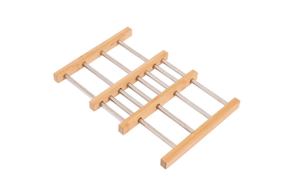 ESTIA ΒΑΣΗ ΜΑΓΕΙΡΙΚΟΥ ΣΚΕΥΟΥΣ BAMBOO ESSENTIALS ME ΑΝΟΞΕΙΔΩΤΟ ΑΤΣΑΛΙ ΠΤΥΣΣΟΜΕΝΗ 22x21.3x2.2cm