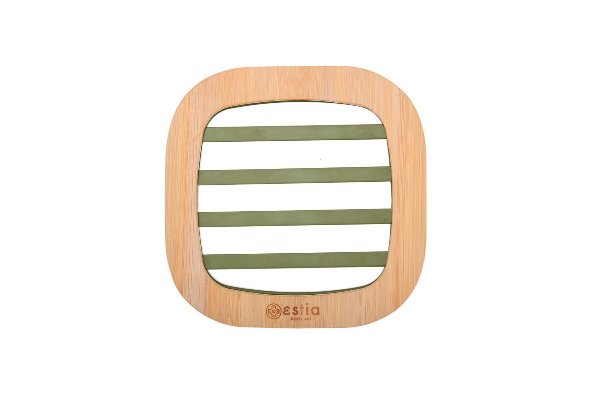 ESTIA ΒΑΣΗ ΜΑΓΕΙΡΙΚΟΥ ΣΚΕΥΟΥΣ BAMBOO ESSENTIALS MEΤΑΛΛΙΚΗ 17x17x1cm ΛΑΔΙ