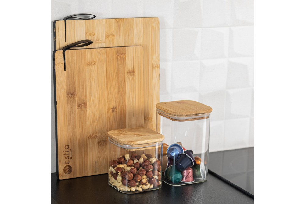 ESTIA ΔΟΧΕΙΟ ΑΠΟΘΗΚΕΥΣΗΣ BAMBOO ESSENTIALS 550ml ΓΥΑΛΙΝΟ ΜΕ ΚΑΠΆΚΙ