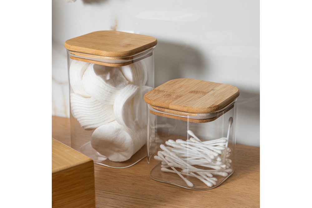 ESTIA ΔΟΧΕΙΟ ΑΠΟΘΗΚΕΥΣΗΣ BAMBOO ESSENTIALS 550ml ΓΥΑΛΙΝΟ ΜΕ ΚΑΠΆΚΙ