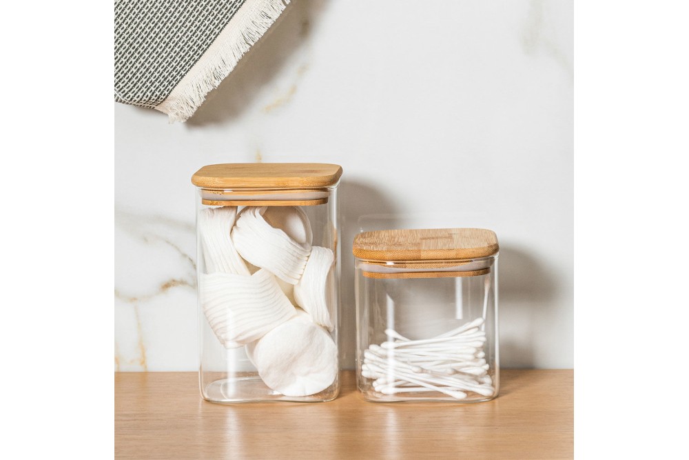 ESTIA ΔΟΧΕΙΟ ΑΠΟΘΗΚΕΥΣΗΣ BAMBOO ESSENTIALS 550ml ΓΥΑΛΙΝΟ ΜΕ ΚΑΠΆΚΙ