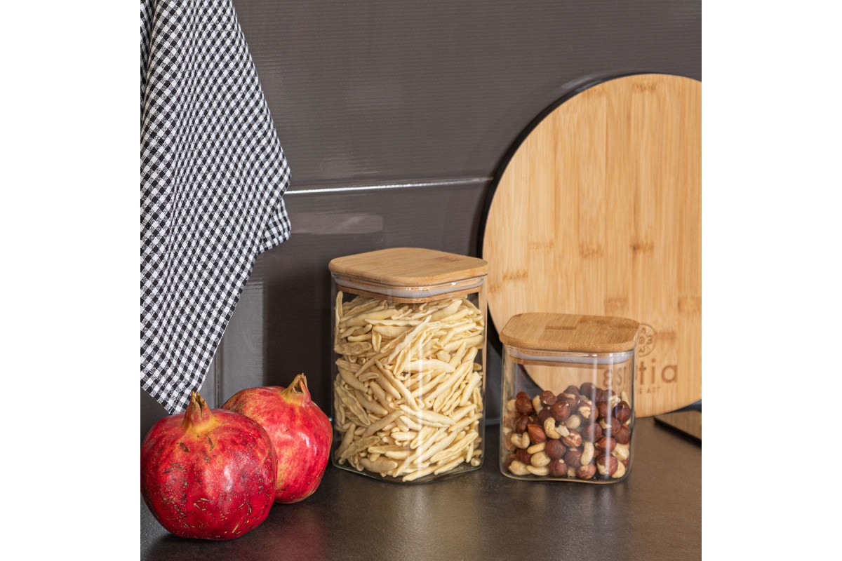 ESTIA ΔΟΧΕΙΟ ΑΠΟΘΗΚΕΥΣΗΣ BAMBOO ESSENTIALS 950ml ΓΥΑΛΙΝΟ ΜΕ ΚΑΠΆΚΙ