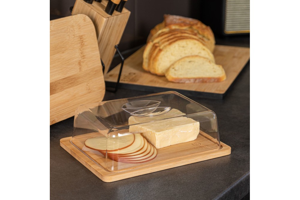 ESTIA ΒΑΣΗ ΤΥΡΙΩΝ BAMBOO ESSENTIALS ΜΕ ΠΛΑΣΤΙΚΌ ΚΑΠΑΚΙ 24x18x7.5cm