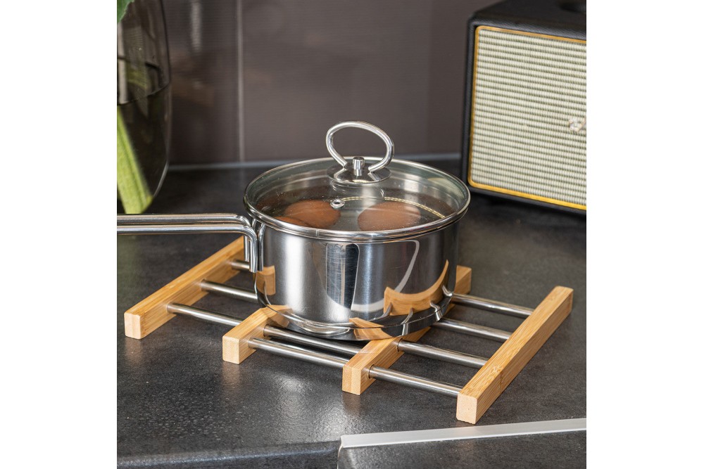 ESTIA ΒΑΣΗ ΜΑΓΕΙΡΙΚΟΥ ΣΚΕΥΟΥΣ BAMBOO ESSENTIALS ME ΑΝΟΞΕΙΔΩΤΟ ΑΤΣΑΛΙ ΠΤΥΣΣΟΜΕΝΗ 22x21.3x2.2cm