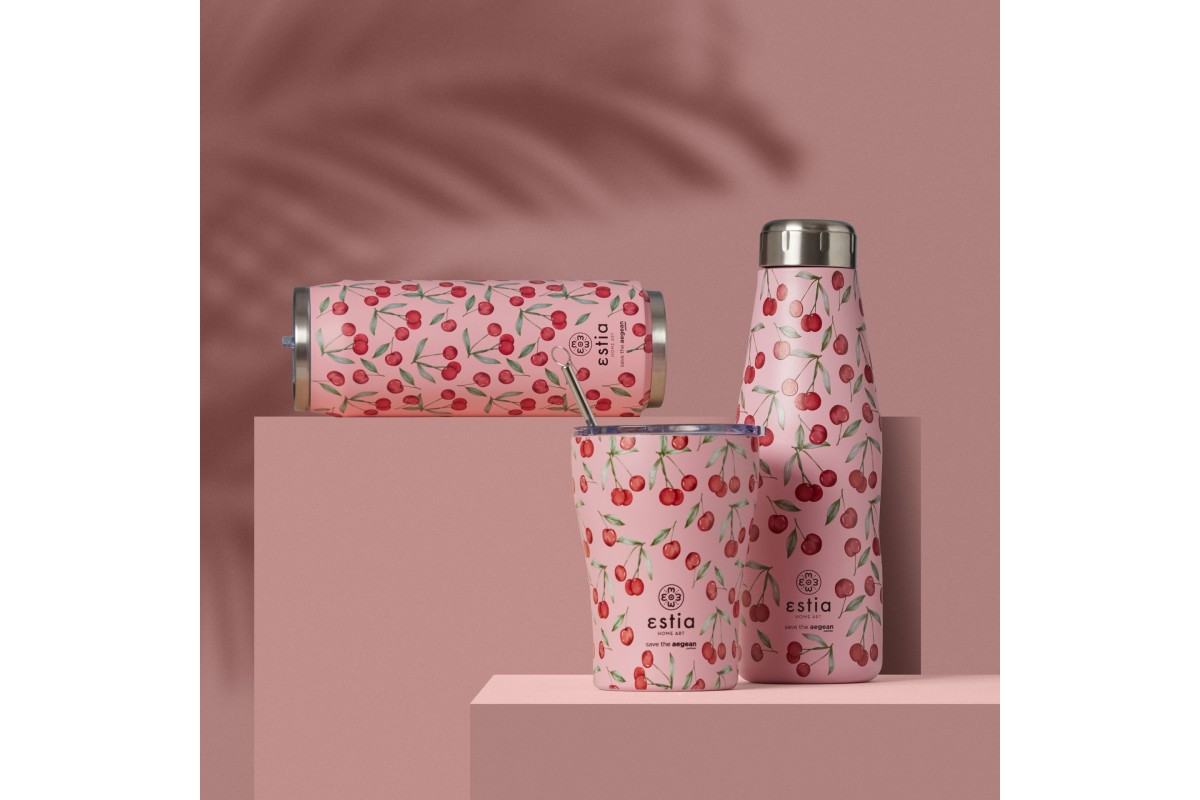 ESTIA ΘΕΡΜΟΣ TRAVEL FLASK SAVE THE AEGEAN 500ml CHERRY ROSE ESTIA ΘΕΡΜΟΣ TRAVEL FLASK SAVE THE AEGEAN 500ml CHERRY ROSE