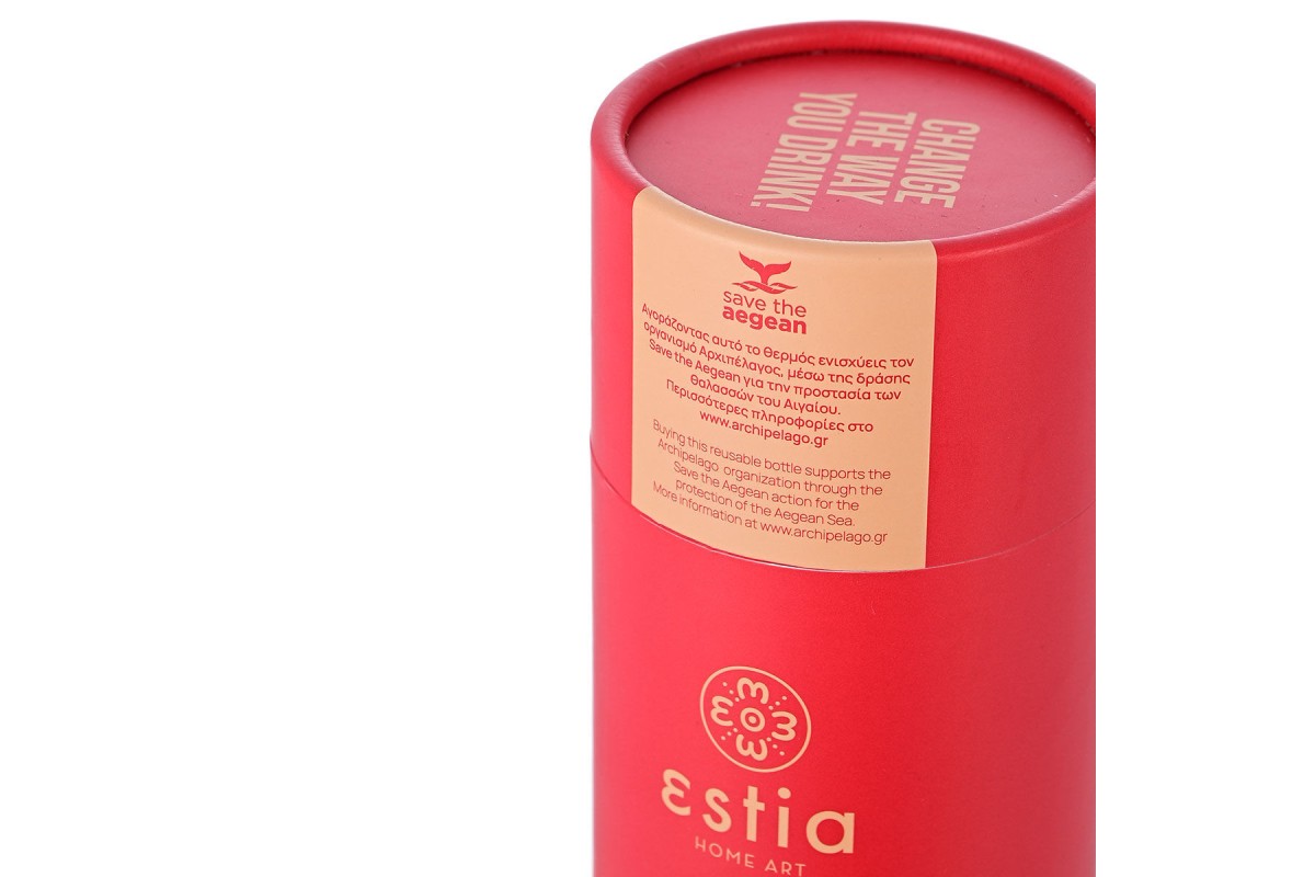 ESTIA ΘΕΡΜΟΣ TRAVEL FLASK SAVE THE AEGEAN 500ml SCARLET RED ESTIA ΘΕΡΜΟΣ TRAVEL FLASK SAVE THE AEGEAN 500ml SCARLET RED