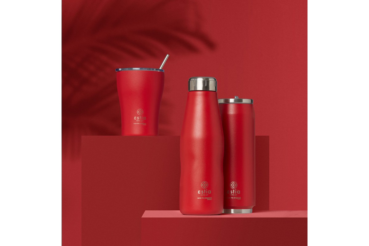 ESTIA ΘΕΡΜΟΣ TRAVEL FLASK SAVE THE AEGEAN 500ml SCARLET RED ESTIA ΘΕΡΜΟΣ TRAVEL FLASK SAVE THE AEGEAN 500ml SCARLET RED