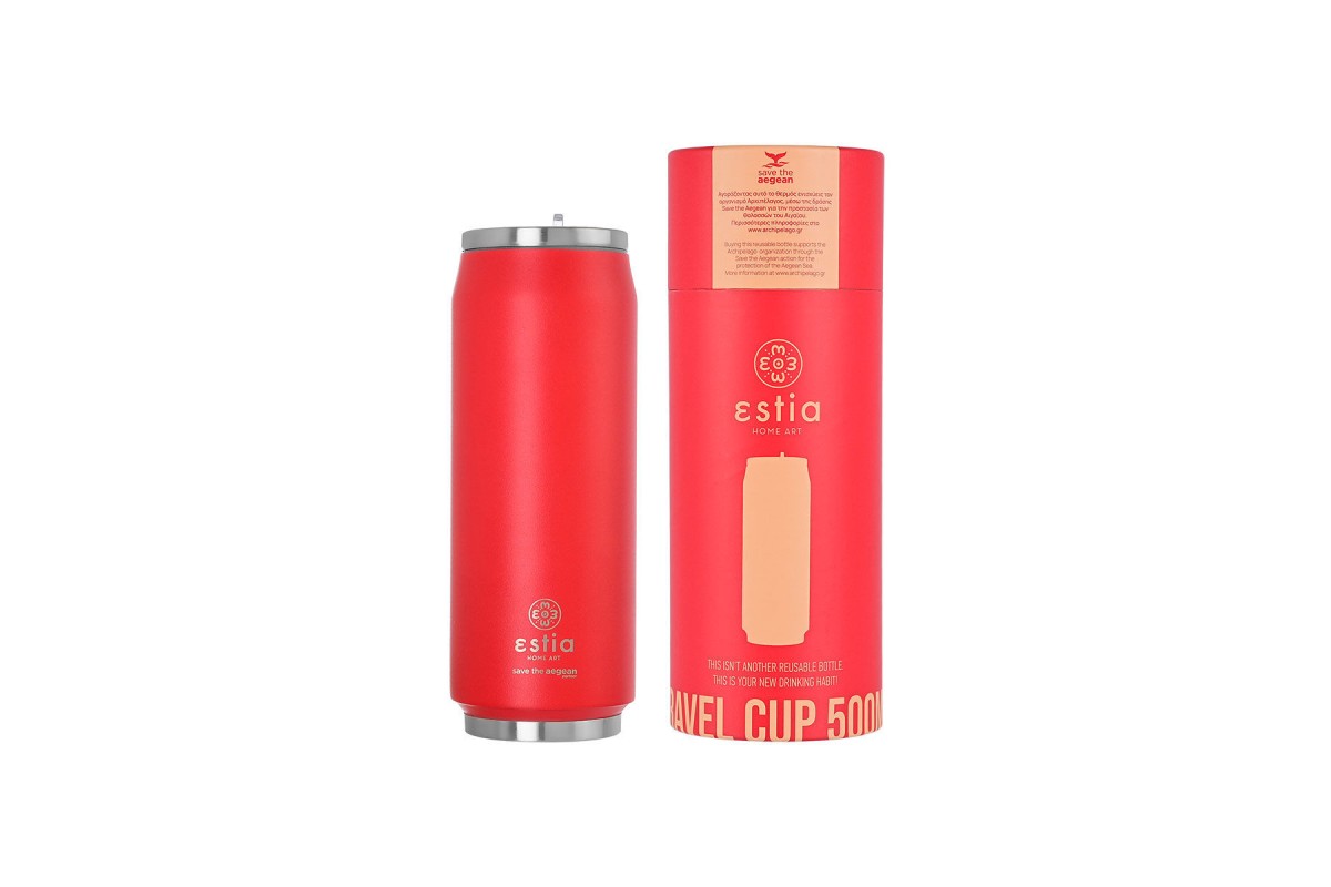 ESTIA ΘΕΡΜΟΣ TRAVEL CUP SAVE THE AEGEAN 500ml SCARLET RED