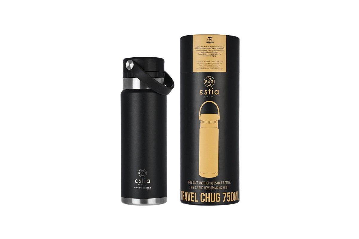 ESTIA ΘΕΡΜΟΣ TRAVEL CHUG SAVE THE AEGEAN 750ml MIDNIGHT BLACK