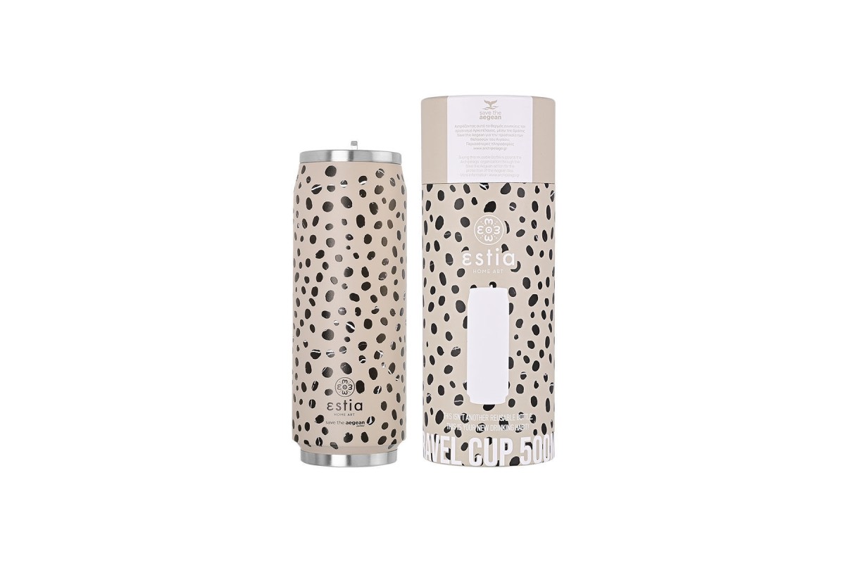 ESTIA ΘΕΡΜΟΣ TRAVEL CUP SAVE THE AEGEAN 500ml LEOPARD TAUPE