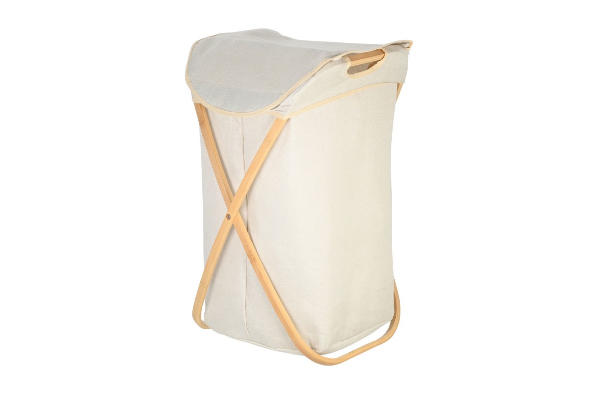 ESTIA ΚΑΛΑΘΙ ΑΠΛΥΤΩΝ BAMBOO ESSENTIALS 40x40x70cm ΜΕ ΘΗΚΗ ΠΟΛΥΕΣΤΕΡΑ ΠΤΥΣΣΟΜΕΝΟ ΜΠΕΖ