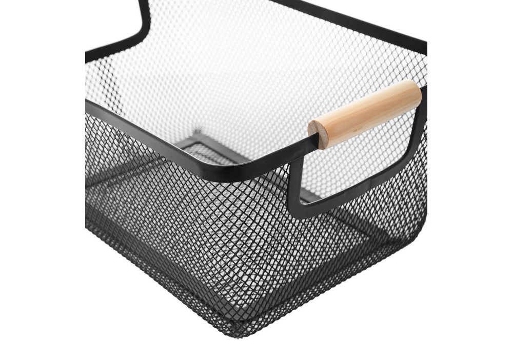 ESTIA ΚΑΛΑΘΙ ΟΡΓΑΝΩΣΗΣ ΜΕΤΑΛΛΙΚΟ ΜΕ ΞΥΛΙΝΕΣ ΛΑΒΕΣ 24x17x11cm ΜΑΥΡΟ