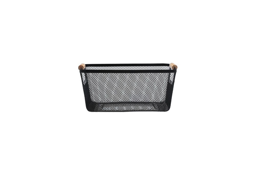ESTIA ΚΑΛΑΘΙ ΟΡΓΑΝΩΣΗΣ ΜΕΤΑΛΛΙΚΟ ΜΕ ΞΥΛΙΝΕΣ ΛΑΒΕΣ 30x21x14cm ΜΑΥΡΟ