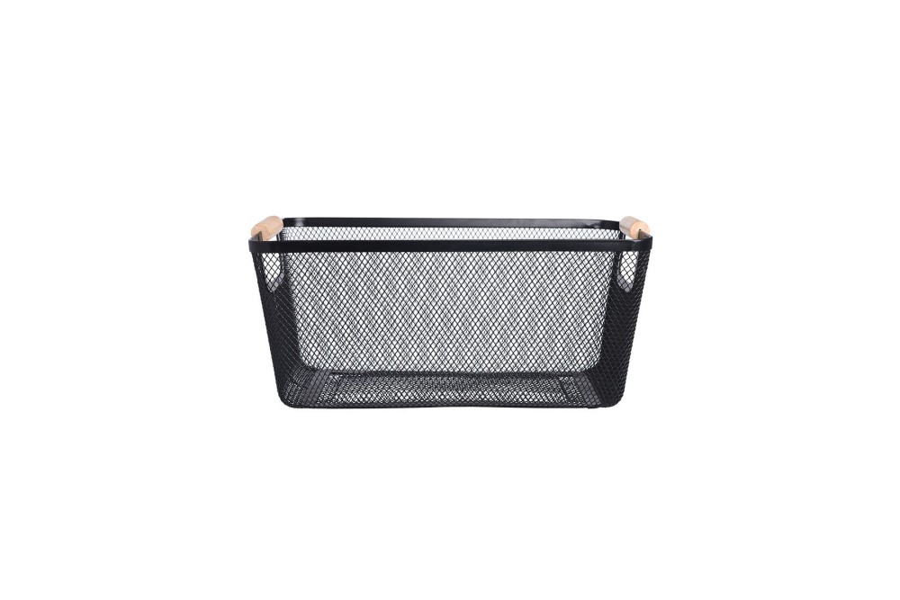 ESTIA ΚΑΛΑΘΙ ΟΡΓΑΝΩΣΗΣ ΜΕΤΑΛΛΙΚΟ ΜΕ ΞΥΛΙΝΕΣ ΛΑΒΕΣ 35x23x16cm ΜΑΥΡΟ