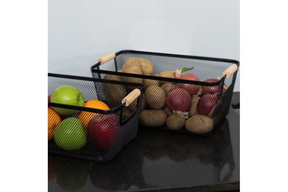 ESTIA ΚΑΛΑΘΙ ΟΡΓΑΝΩΣΗΣ ΜΕΤΑΛΛΙΚΟ ΜΕ ΞΥΛΙΝΕΣ ΛΑΒΕΣ 24x17x11cm ΜΑΥΡΟ