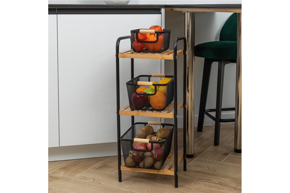 ESTIA ΚΑΛΑΘΙ ΟΡΓΑΝΩΣΗΣ ΜΕΤΑΛΛΙΚΟ ΜΕ ΞΥΛΙΝΕΣ ΛΑΒΕΣ 24x17x11cm ΜΑΥΡΟ