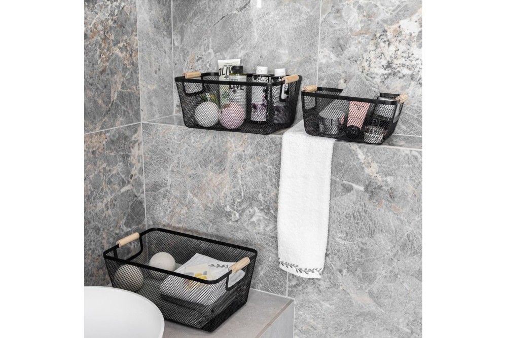 ESTIA ΚΑΛΑΘΙ ΟΡΓΑΝΩΣΗΣ ΜΕΤΑΛΛΙΚΟ ΜΕ ΞΥΛΙΝΕΣ ΛΑΒΕΣ 24x17x11cm ΜΑΥΡΟ