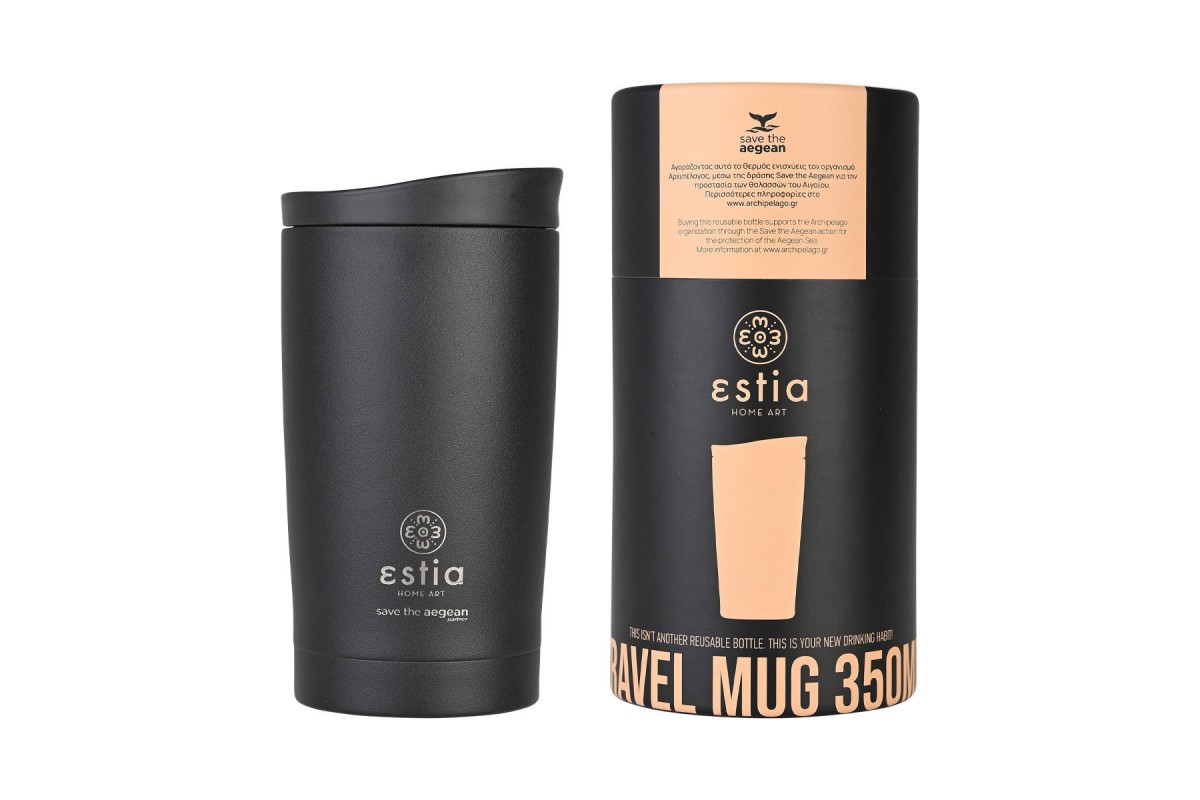 ESTIA ΘΕΡΜΟΣ TRAVEL MUG SAVE THE AEGEAN 350ml MIDNIGHT BLACK