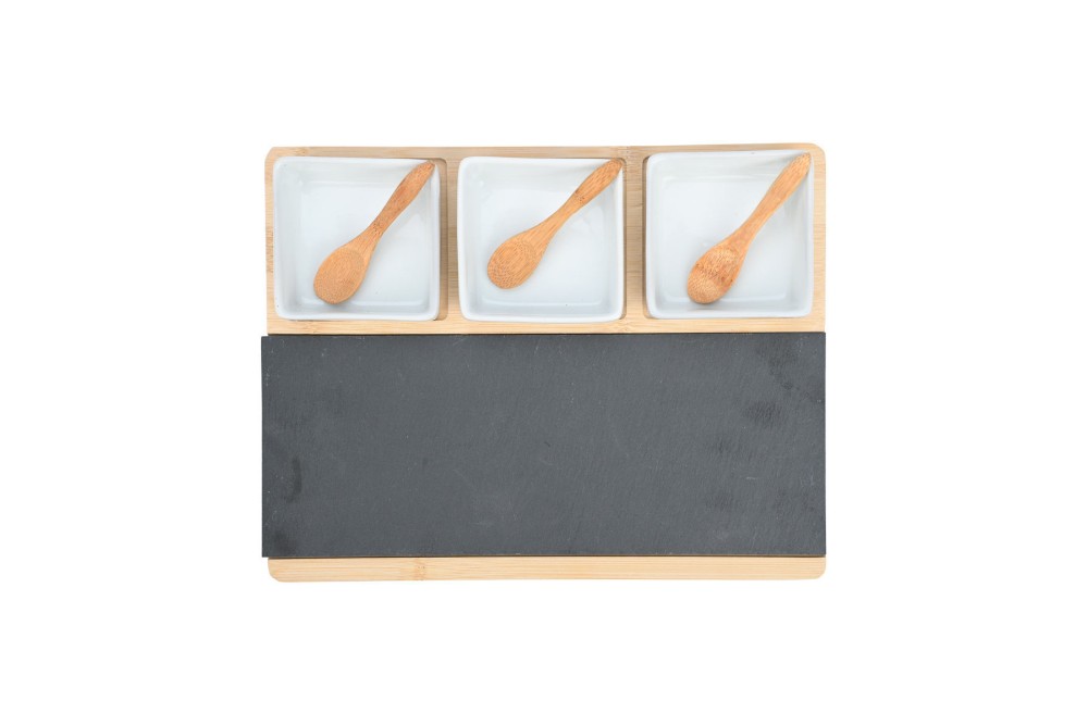 ESTIA ΠΛΑΤΩ ΣΕΡΒΙΡΙΣΜΑΤΟΣ ΣΧΙΣΤΟΛΙΘΟΥ ΜΕ ΞΥΛΙΝΗ ΒΑΣΗ & 3 ΜΠΟΛ ΜΕ ΚΟΥΤΑΛΙ 28x11cm