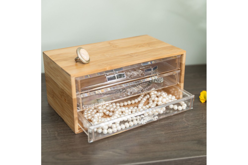 ESTIA ΚΟΣΜΗΜΑΤΟΘΗΚΗ BAMBOO ESSENTIALS 24.5x11x14cm ΜΕ 3 ΣΥΡΤΑΡΑΚΙΑ