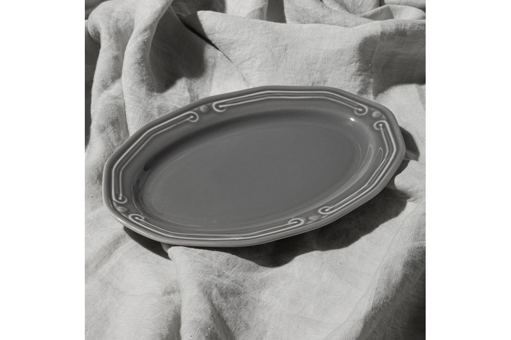 ESTIA ΠΙΑΤΕΛΑ ΟΒΑΛ ATHÉNÉE ΠΟΡΣΕΛΑΝΙΝΗ ΑΝΑΓΛΥΦΗ 25cm  GREY