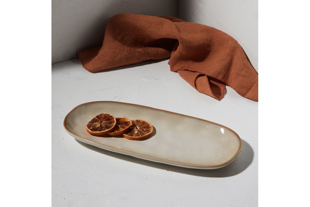 ESTIA ΠΙΑΤΕΛΑ ΟΒΑΛ VIGNETTE STONEWARE 31cm IVORY