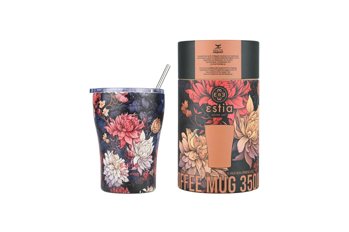 ESTIA ΘΕΡΜΟΣ COFFEE MUG SAVE THE AEGEAN 350ml MIDNIGHT BLOSSOM