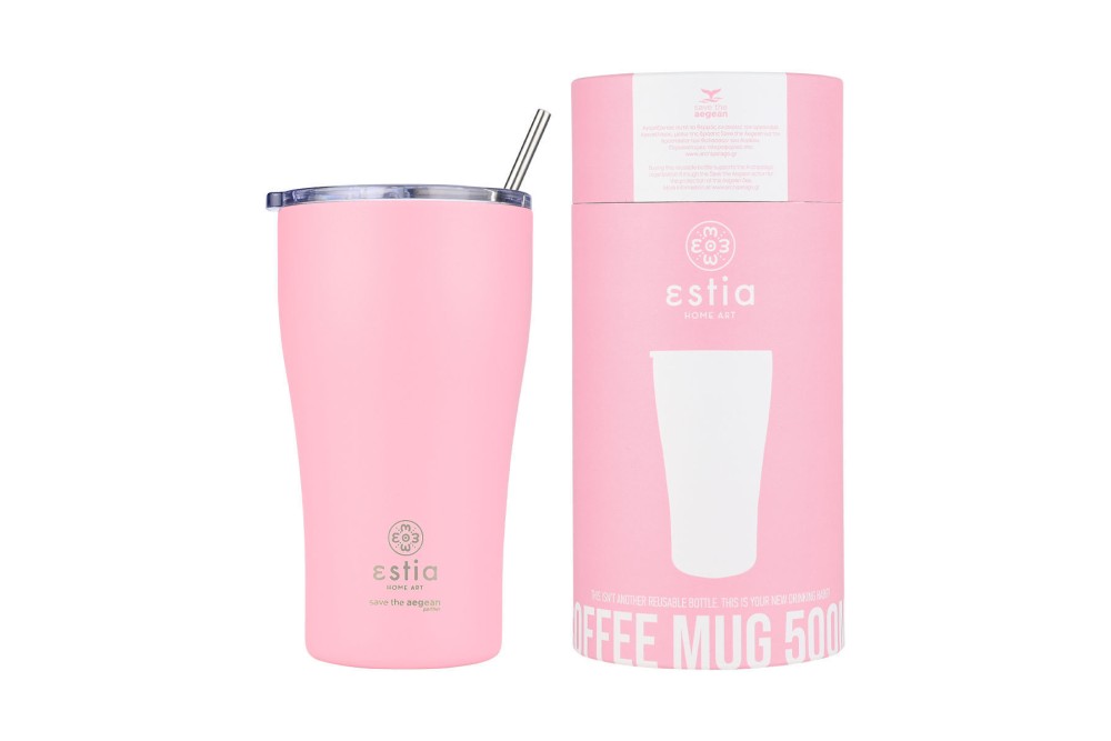 ESTIA ΘΕΡΜΟΣ COFFEE MUG SAVE THE AEGEAN 500ml BLOSSOM ROSE