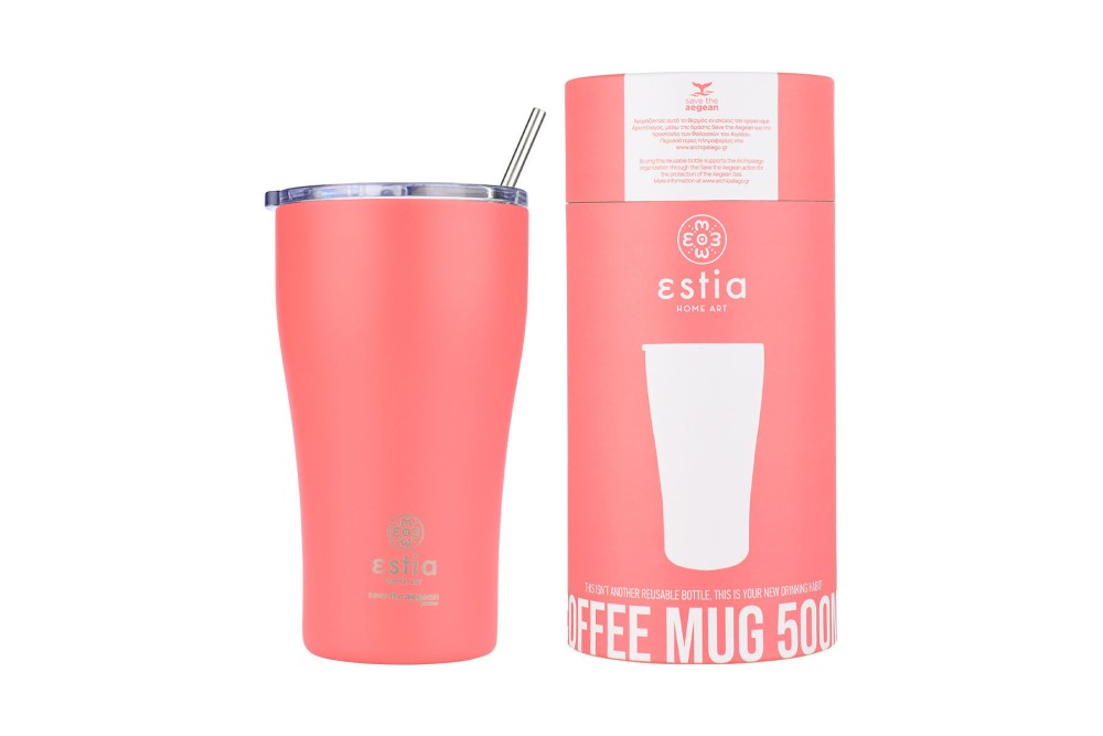 ESTIA ΘΕΡΜΟΣ COFFEE MUG SAVE THE AEGEAN 500ml FUSION CORAL