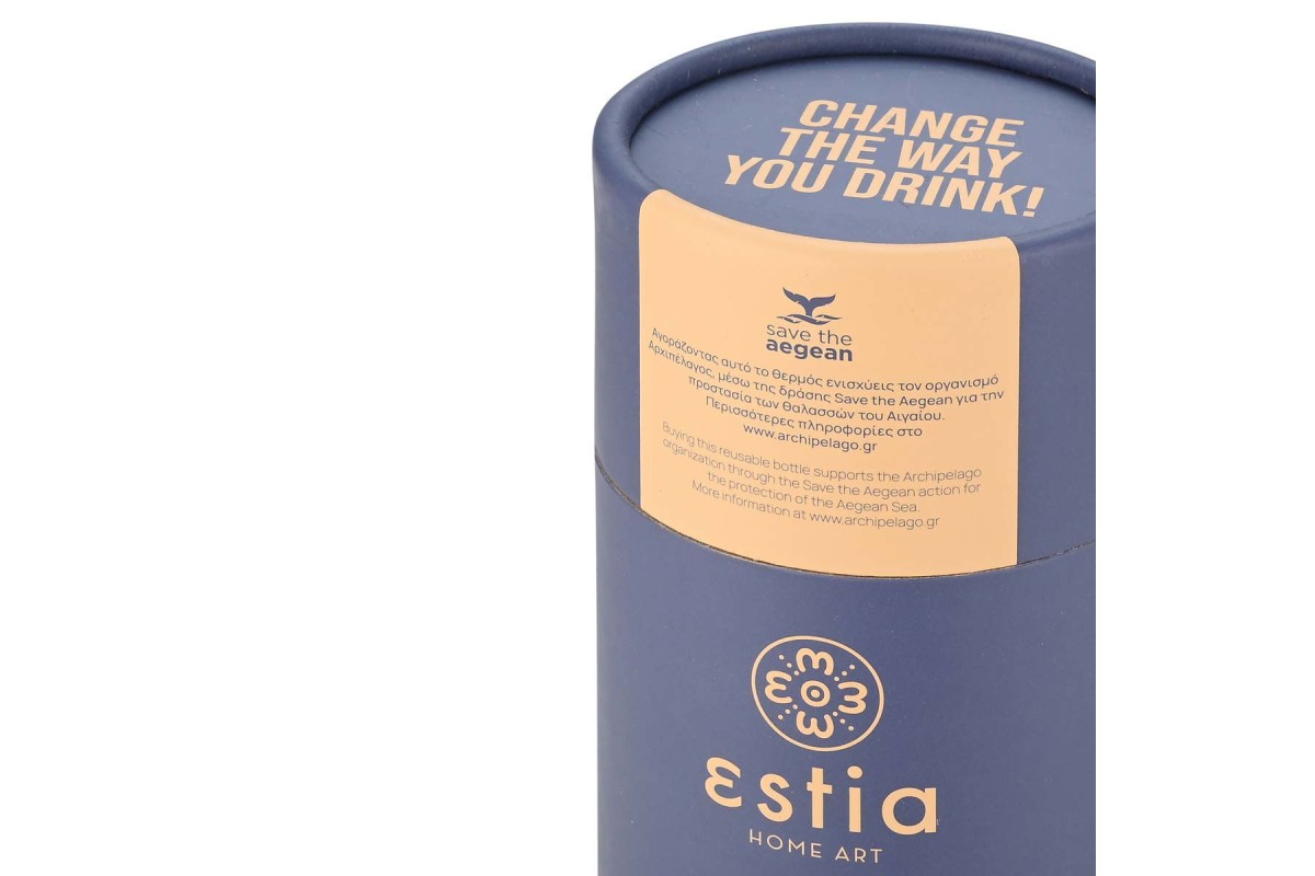 ESTIA ΘΕΡΜΟΣ TRAVEL FLASK SAVE THE AEGEAN 350ml DENIM BLUE ESTIA ΘΕΡΜΟΣ TRAVEL FLASK SAVE THE AEGEAN 350ml DENIM BLUE