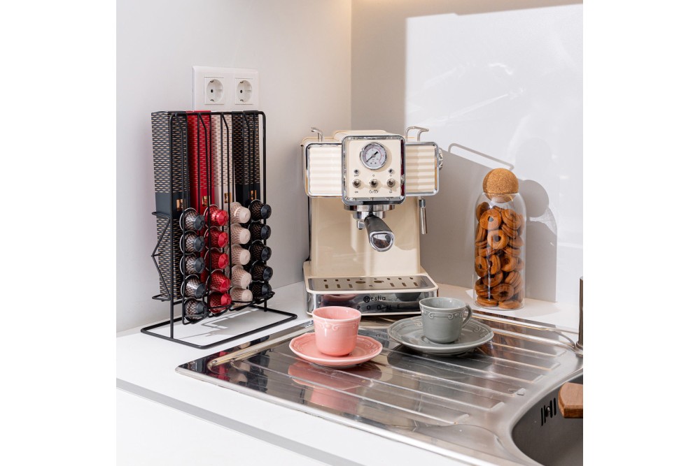 ESTIA ΒΑΣΗ ΓΙΑ ΚΑΨΟΥΛΕΣ & ΣΥΣΚΕΥΑΣΙΕΣ ESPRESSO METAL BLACK ΜΕΤΑΛΛΙΚΗ ΔΙΠΛΗΣ ΟΨΕΩΣ ΜΑΥΡΗ