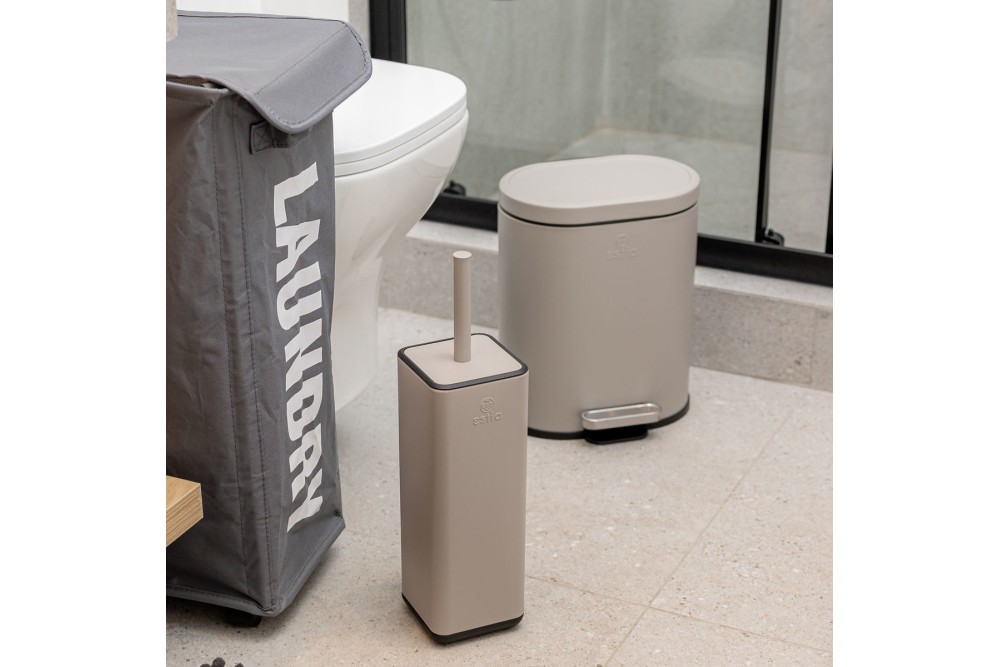 ESTIA ΧΑΡΤΟΔΟΧΕΙΟ ΜΠΑΝΙΟΥ OVOID SOFT CLOSE 6lt TAUPE