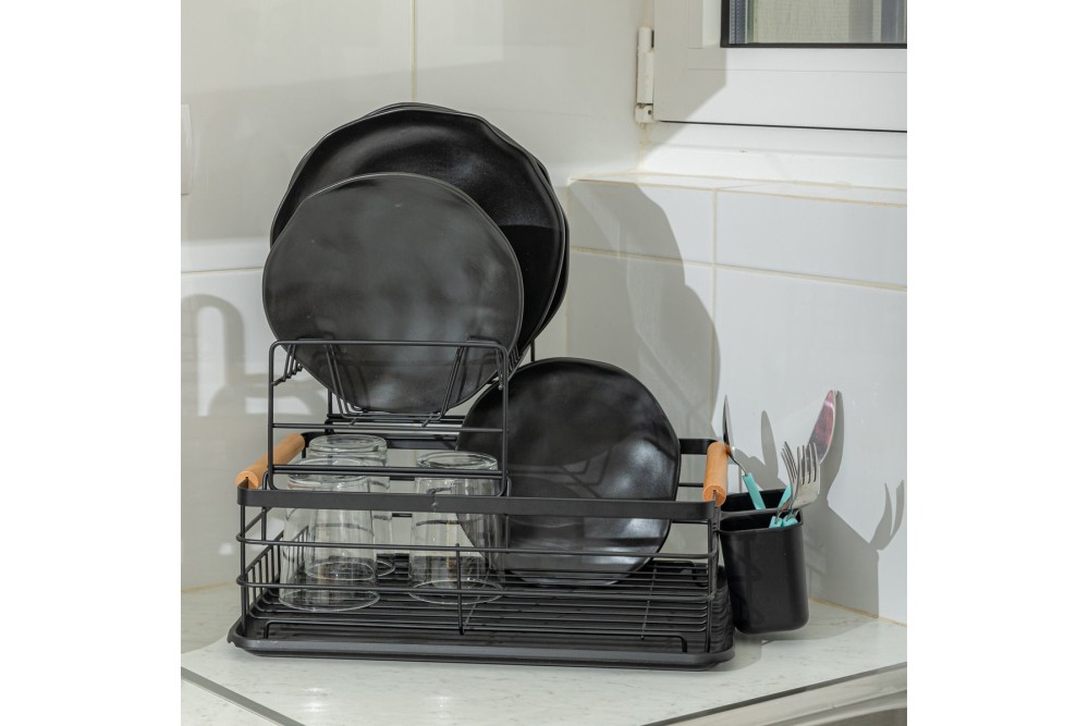 ESTIA ΠΙΑΤΟΘΗΚΗ BAMBOO ESSENTIALS ΔΙΩΡΟΦΗ ΜΕΤΑΛΛΙΚΗ ΜΑΥΡΗ ΜΕ BAMBOO ΛΑΒΕΣ